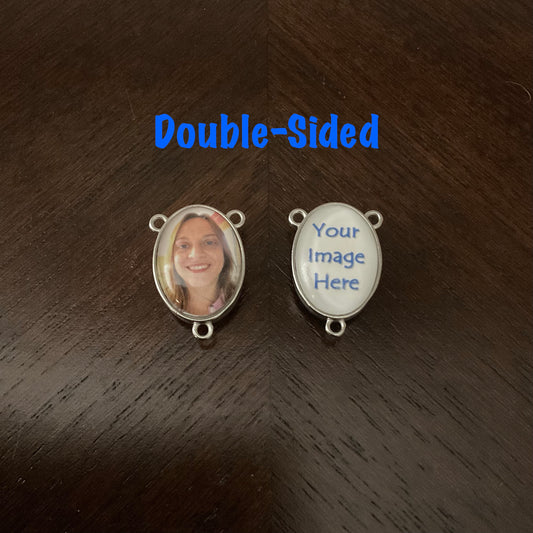 Custom Rosary Parts, Memorial Photo Rosary Charm, Photo Charm Rosary Making, Jewelry Making Photo Connector, Double-sided Rosary Centerpiece