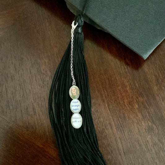 Graduation Cap Photo Charm, Graduation Gift Memory Chain, Tassel Memorial Charm, Mortarboard Decoration, Grad Memorial Charm, 3 Photo Charm