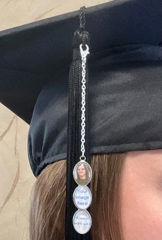 Graduation Cap Photo Charm, Graduation Gift Memory Chain, Tassel Memorial Charm, Mortarboard Decoration, Grad Memorial Charm, 3 Photo Charm