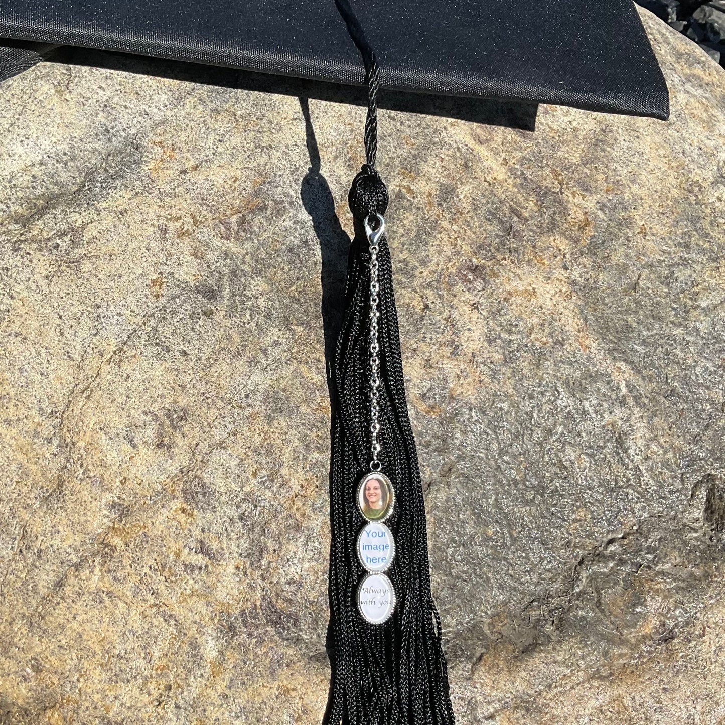 Graduation Cap Photo Charm, Graduation Gift Memory Chain, Tassel Memorial Charm, Mortarboard Decoration, Grad Memorial Charm, 3 Photo Charm