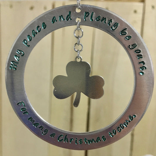 Irish Shamrock Ornament, Irish Metal Stamped Ornament, Irish Christmas Ornament, Irish Holiday Ornament, Irish Christmas Decoration