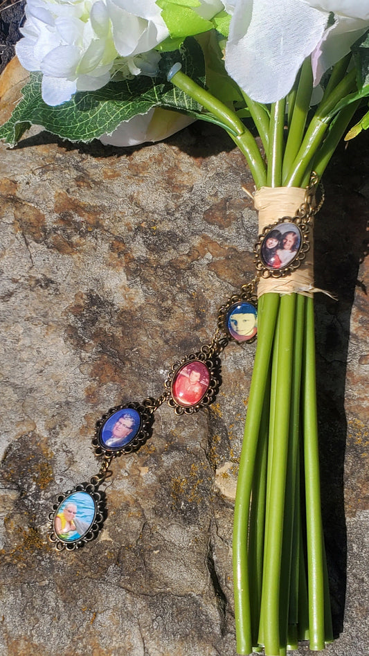 Bouquet Memorial Photo Charm Chain, Custom Bouquet Charm, Wedding Memorial Charm, Wedding Memorial Bouquet Charm, Bridal Bouquet Photo Charm