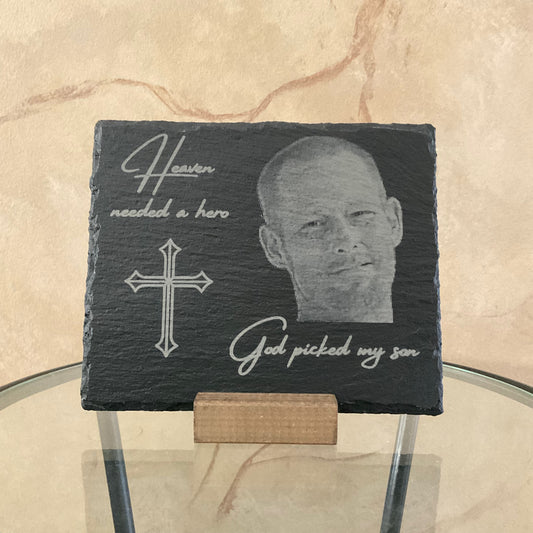 Slate Memorial Plaque with Stand, Engraved Stone Sign, Meaningful Sympathy Gift, Personalized Photo Remembrance Keepsake, Loss of Pet