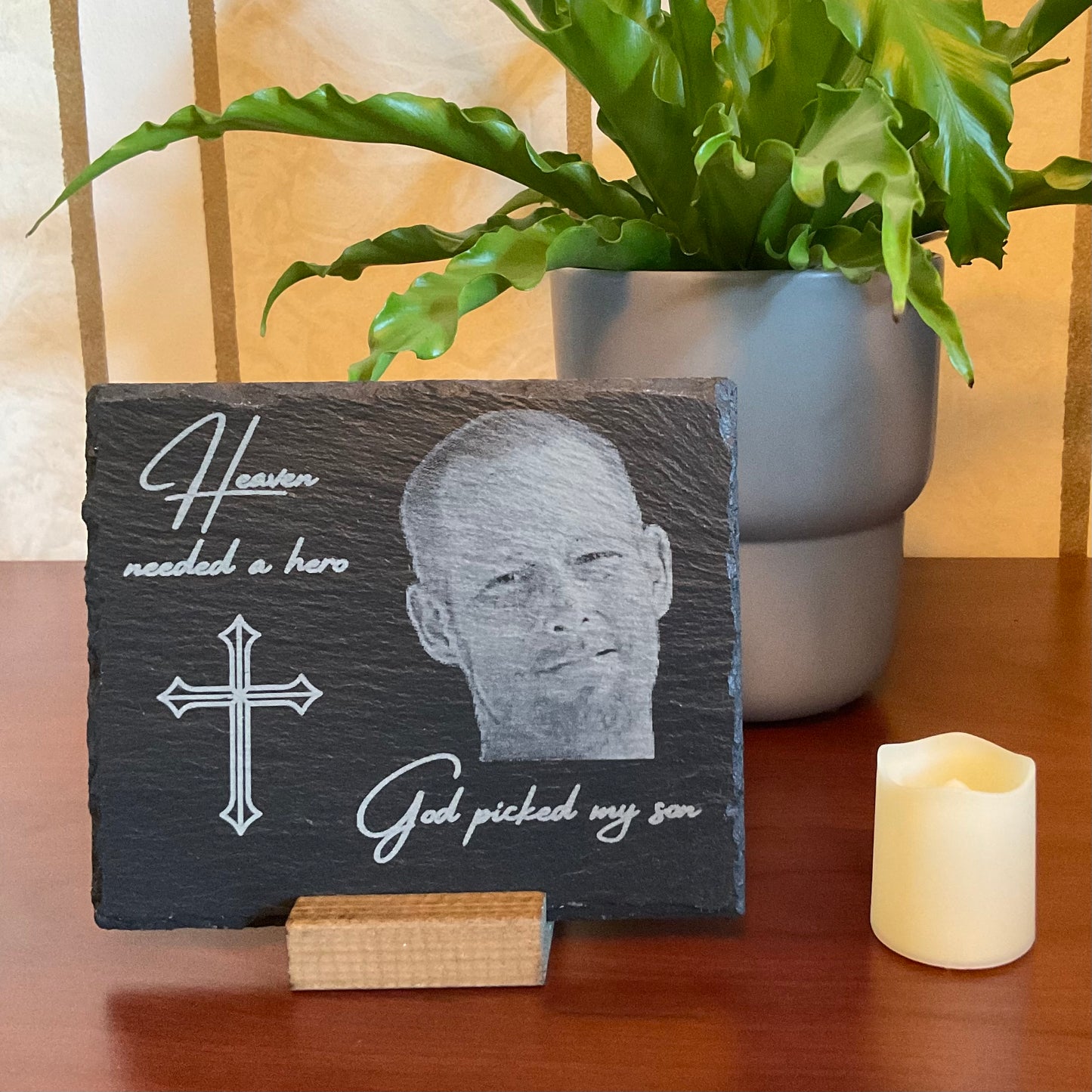 Slate Memorial Plaque with Stand, Engraved Stone Sign, Meaningful Sympathy Gift, Personalized Photo Remembrance Keepsake, Loss of Pet