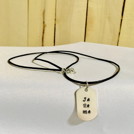 Personalized Metal Stamped Necklace with Leather Rope, Custom Metal Stamped Tag Leather Rope Necklace, Personalized Necklace, Custom Length