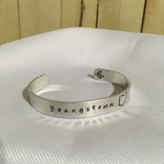 Youngstown OH Metal Stamped Cuff Bracelet, Custom Youngstown Ohio Cuff Bracelet, Personalized Youngstown Ohio Cuff Bracelet, Youngstown Gift