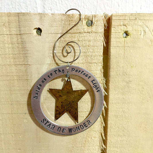 Star Metal Ornament, Star Holiday Ornament, Rustic Star Ornament, Star Christmas Decoration, Metal Stamped Christmas Ornament, Hanging Star