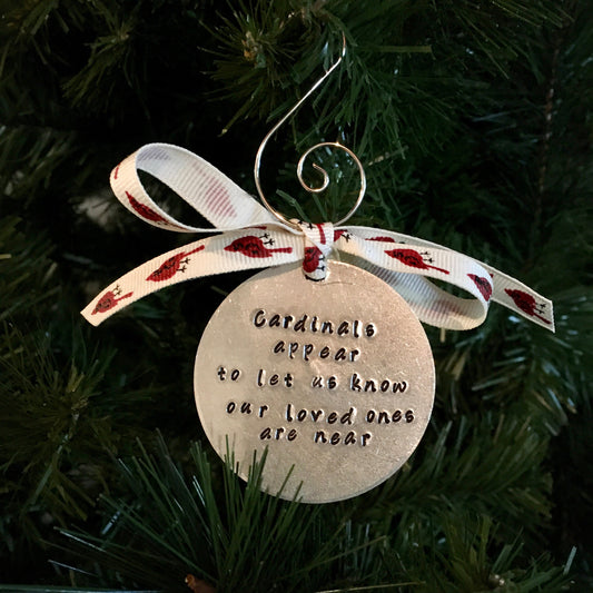 Cardinal Ornament Personalized, Metal Stamped Ornament, Cardinal Memorial Gift, Memorial Holiday Gift, Sympathy Ornament Custom, Bereavement