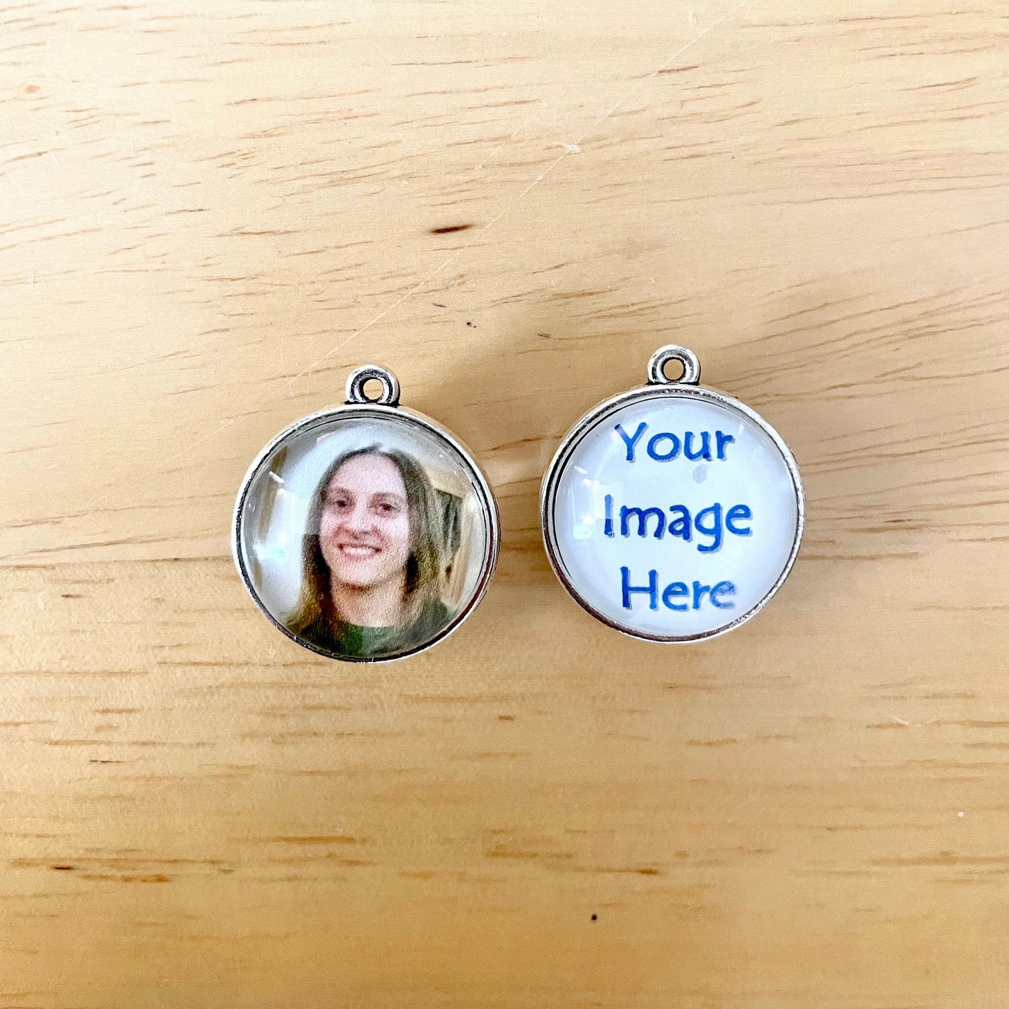 Double Sided Photo Charm, Custom Picture Charm, Personalized Charm, Memorial Photo Charm, Message Charm, Two Sided Cabochon, 20mm Cabochon