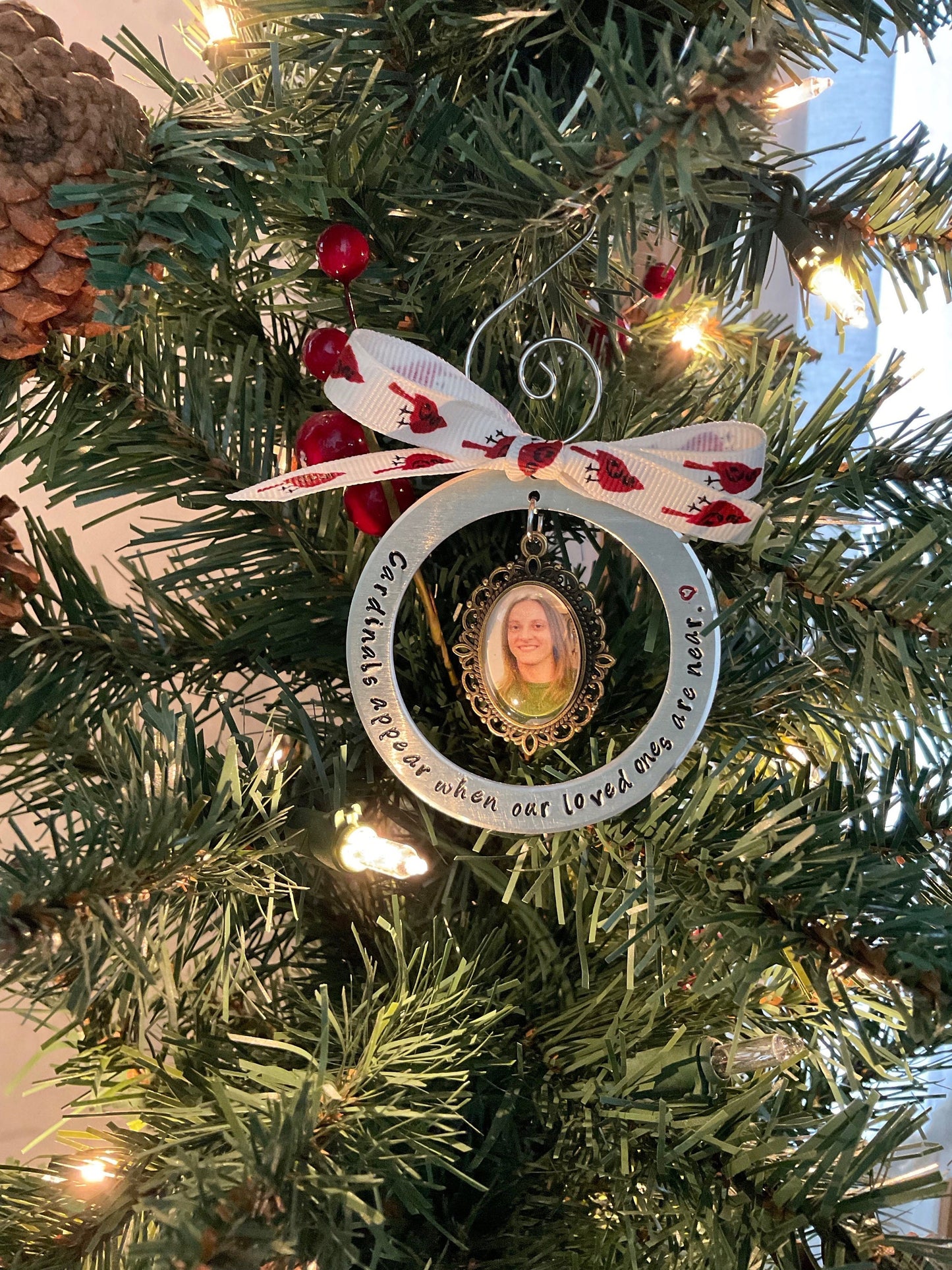 Christmas Cardinal Ornament, Personalized Memorial Ornament, Ornament with Photo, Cardinal Memorial Gift, Photo Ornament, In Memory Ornament