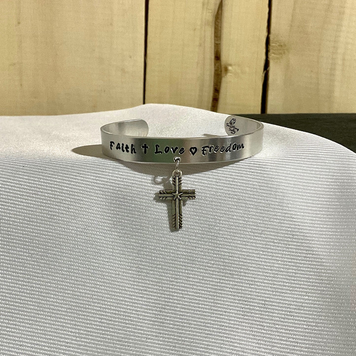 Personalized Silver Cuff Bracelet, Metal Stamped Bracelet, Cross Charm Bracelet, Cross Charm Cuff, Christian Bracelet Gift, Aluminum Cuff