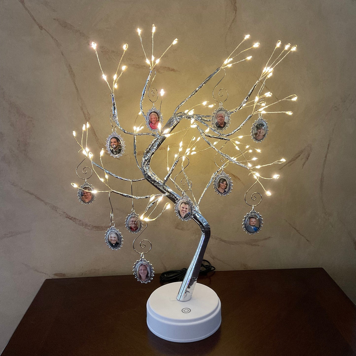 LED Memory Tree, Family Tree with Photos, Memorial Tree for Wedding, Wedding Memorial Table Photo Tree, Graduation Party Memorial Display Tree, 3 Charms on Lighted Tree