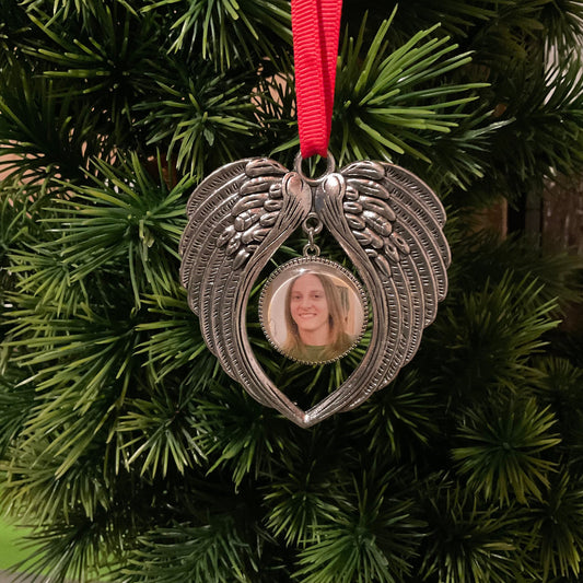 Personalized Memorial Photo Ornament, Angel Wing Ornament, Memory Ornament, Bereavement Ornament, Christmas Sympathy, Angel Wing Memorial